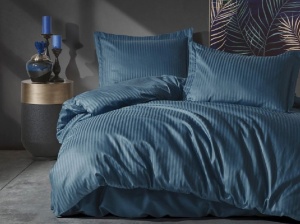 Lenjerie Elegant Stripe Albastru (Satin Deluxe) - Img 1