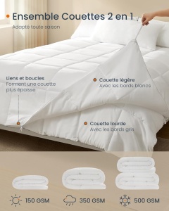 Set pilota 4 anotimpuri pentru pat dublu, detasabila in 2 buc de grosimi diferite Songmics Alb 200x200x6 cm (Polyester 100%) - Img 3
