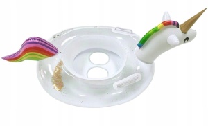 Colac gonflabil cu suport pentru copii, Unicorn Curcubeu cu sclipici, 95x60x52 cm - Img 5
