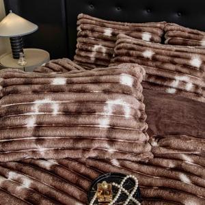 Lenjerie cocolino cu Elastic 180x200 Liny V11 Marmura Brown (Cocolino) - Img 3