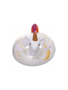 Colac gonflabil cu suport pentru copii, Unicorn Curcubeu cu sclipici, 95x60x52 cm - Img 7