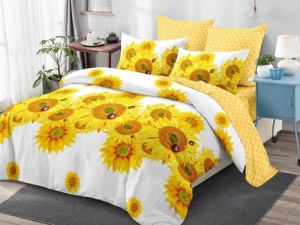 Pachet Somn Complet Lenjerie cu Elastic 180x200 Sun Flower, 6 Piese (Finet), Pilota, 2 Perne si Patura Pufoasa
