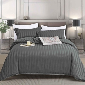 Lenjerie 1 Persoana cu elastic Damasc Stripe Gri inchis 4 Piese (Finet)