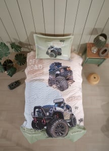 Lenjerie si Cuvertura 1 Persoana, pentru copii, Off Road Bej (Bumbac 100%)