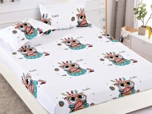 Cearsaf de pat cu elastic si 2 fete de perna, Cool Owl, 90x200cm (Finet)