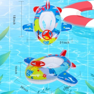 Colac gonflabil cu suport pentru copii, 3-7 ani, Avion cu claxon 90 x 90 cm - Img 6