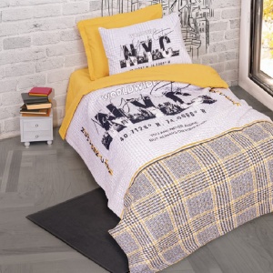 Set Lenjerie si cuvertura matlasata Worldwide Mustar elastic 100x200 (Bumbac 100%)