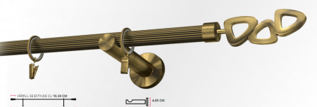 Galerie simpla picior universal striat LILLET 19 mm - aur antic