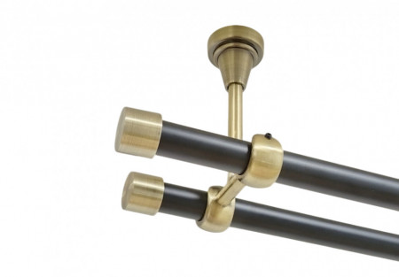 Galerie dubla capacel fara inele prindere tavan 19/19 mm negru aur antic