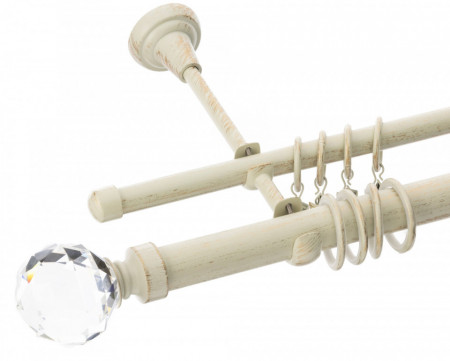 Galerie dubla Kula Crystal alb antichizat 25mm/16mm