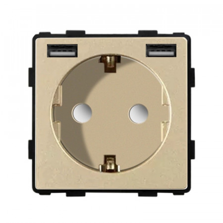 Modul priza simpla + USB-A + USB-A 2.1A