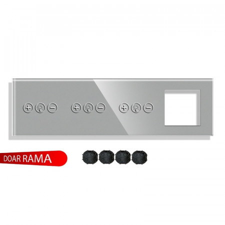  Panou întrerupător dimmer+dimmer+dimmer+rama priză din sticlă M1