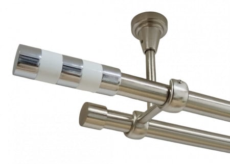 Galerie dubla cilindru alb fara inele prindere tavan 19/19 mm inox