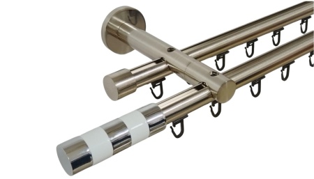 Galerie dubla PRINDERE PERETE suport universal TEAVA PROFIL -CILINDRU ALB /19 -INOX