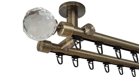 Galerie dubla prindere tavan teava profil kula cristal 19/19 mm aur antic