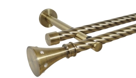 Galerie dubla twist picior universal fara inele prindere perete carter 19/19 mm aur antic