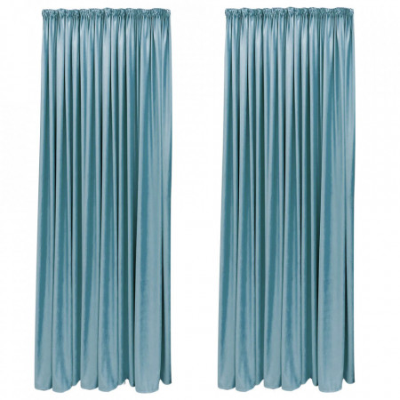 SET DRAPERIE CATIFEA VELVET CU REJANSA DE 8 CM ALBASTRU DESCHIS