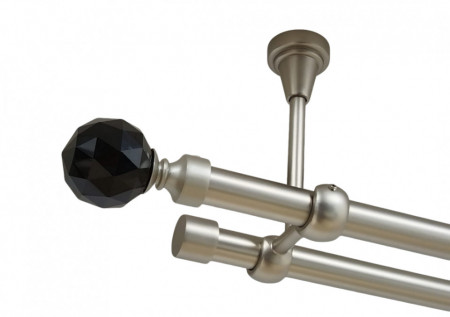 Galerie dubla kula crystal negru fara inele prindere tavan 19/19 mm crom mat