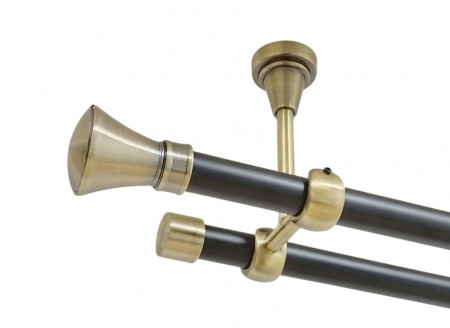 Galerie dubla prince fara inele prindere tavan 19/19 mm negru aur antic