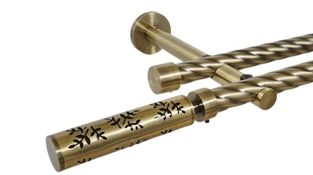 Galerie dubla twist picior universal fara inele prindere perete flora 19/19 mm aur antic
