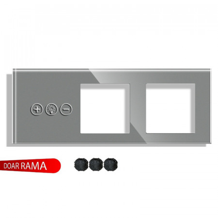 Panou întrerupător dimmer (Variator tensiune) M1+ramă dublă priză din sticlă