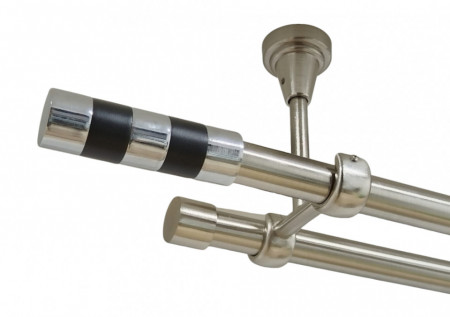 Galerie dubla cilindru negru fara inele prindere tavan 19/19 mm inox