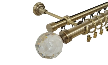 Galerie dubla kula crystal, teava neteda si profil,grosime 25 si 19mm, aur antic