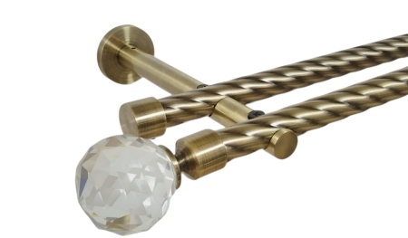 Galerie dubla twist picior universal fara inele prindere perete kula crystal 19/19 mm aur antic