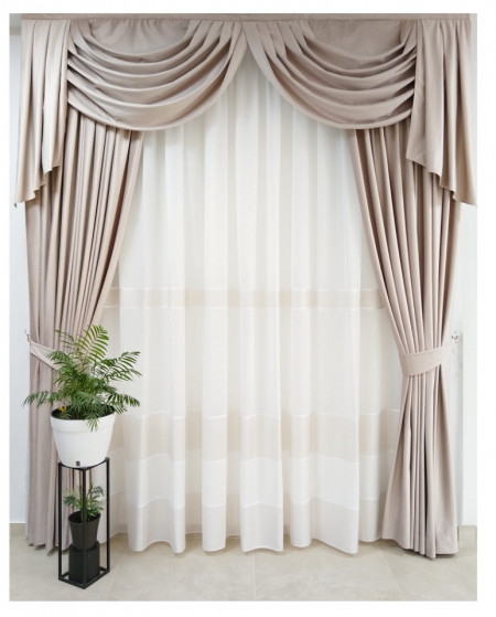 Set complet draperie catifea cu perdea lola57 si mantovane cu cravata