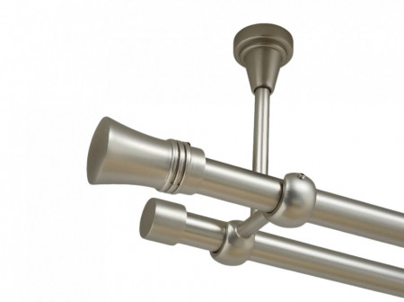 Galerie dubla capri fara inele prindere tavan 19/19 mm crom mat