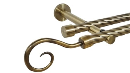 Galerie dubla twist picior universal fara inele prindere perete hak 19/19 mm aur antic