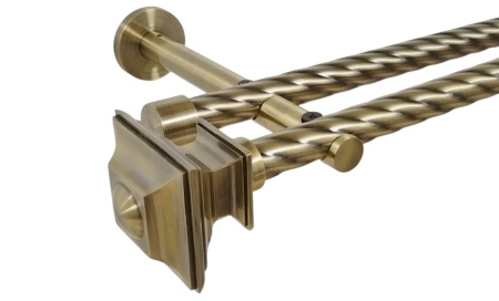 Galerie dubla twist picior universal fara inele prindere perete verdi 19/19 mm aur antic