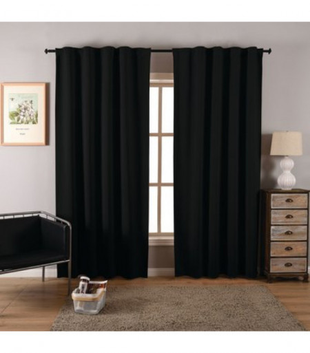 SET DRAPERIE BLACKOUT NEGRU Casa Deco Logistics, CU REJANSA DE BARA