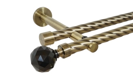 Galerie dubla twist picior universal fara inele prindere perete kula crystal negru 19/19 mm aur antic