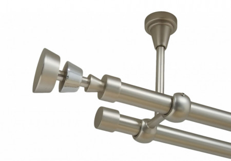 Galerie dubla afina fara inele prindere tavan 19/19 mm crom mat