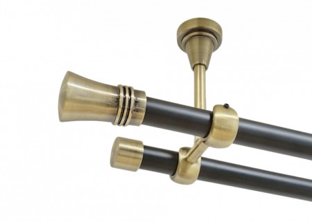 Galerie dubla capri fara inele prindere tavan 19/19 mm negru aur antic