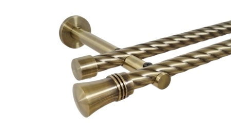 Galerie dubla twist picior universal fara inele prindere perete capri 19/19 mm aur antic