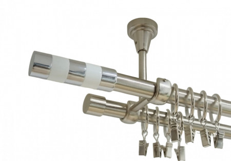 Galerie dubla cilindru alb prindere tavan 19 mm inox