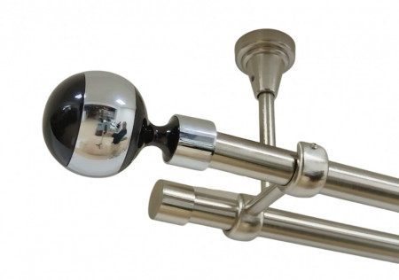 Galerie dubla kula negru fara inele prindere tavan 19/19 mm inox