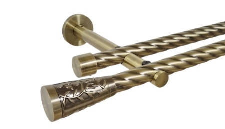 Galerie dubla twist picior universal fara inele prindere perete sevilla 19/19 mm aur antic