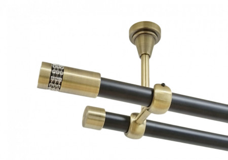 Galerie dubla xantos fara inele prindere tavan 19/19 mm negru aur antic