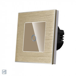 Intrerupator simplu cap scara / cruce cu touch din sticla si rama de aluminiu auriu - Img 6