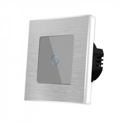 Intrerupator simplu cu touch din sticla si rama de aluminiu argintie - Img 4