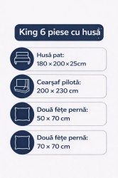 Dimensiuni lenjerie pat king 6 piese cu husa bumbac