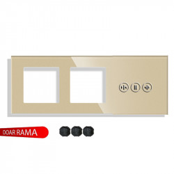 Ramă dublă priză din sticlă + panou întrerupător dimmer (Variator tensiune) M1 - Img 3