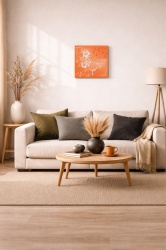 Tablou decorativ în relief 30cmx30cm "Armonie muzicală"– design modern 3D, realizat manual - somon - Img 2