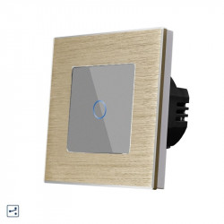 Intrerupator simplu cap scara / cruce cu touch din sticla si rama de aluminiu auriu - Img 7