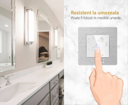 Intrerupator simplu cu touch din sticla si rama de aluminiu argintie - Img 5