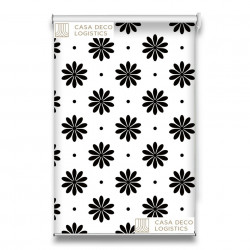 Roletă textilă Floral 8008 albă cu flori negre