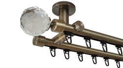Galerie dublă KULA CRISTAL 19/19 mm aur antic – țeavă profil cu canal, prindere tavan